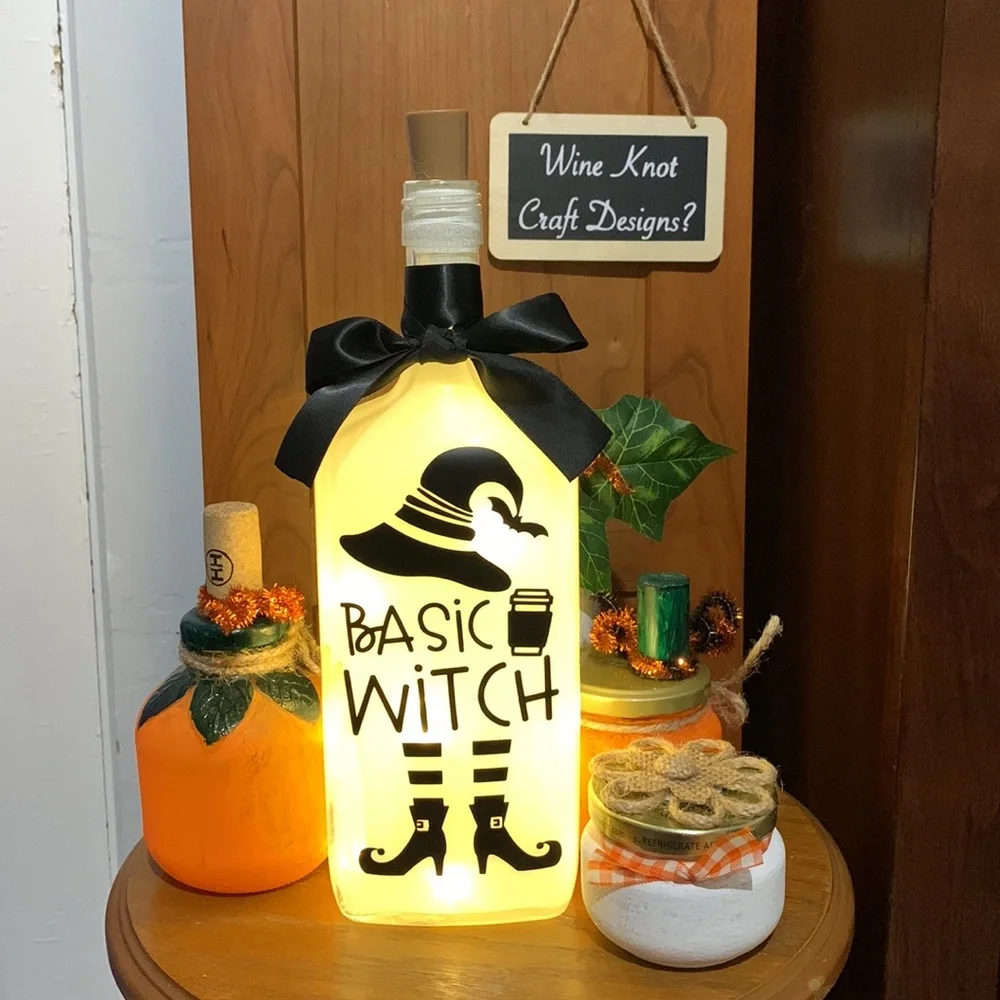 Hand Crafted, Painted, 'Basic Witch' Spirit Bottle Lantern